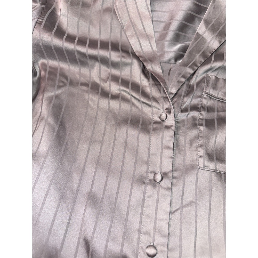 Abercrombie & Fitch Satin Pajama Set Women's Small Gray Striped Sleepwear Lounge - Picture 7 of 8